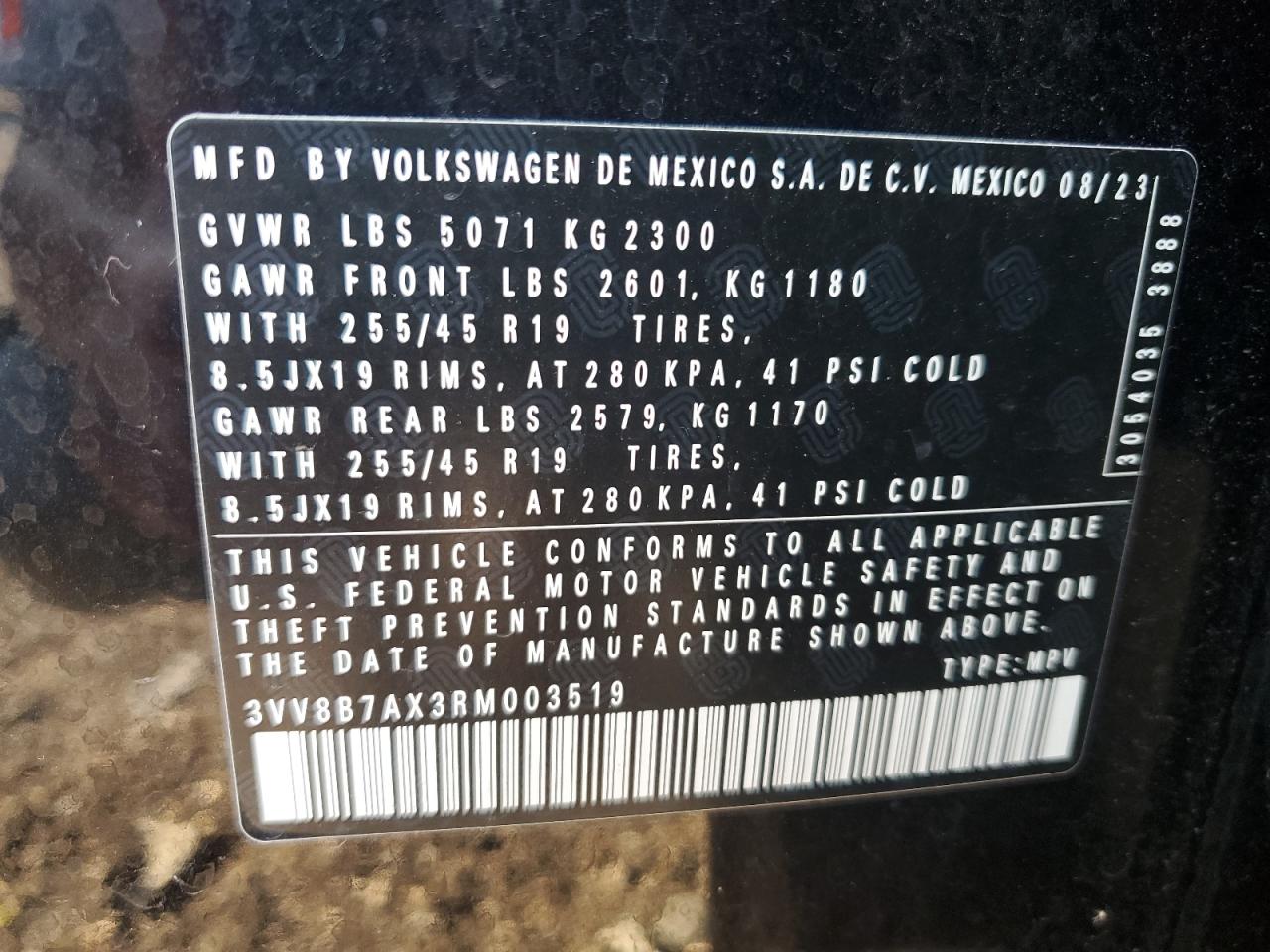 2024 Volkswagen Tiguan Se R-Line Black VIN: 3VV8B7AX3RM003519 Lot: 71443425