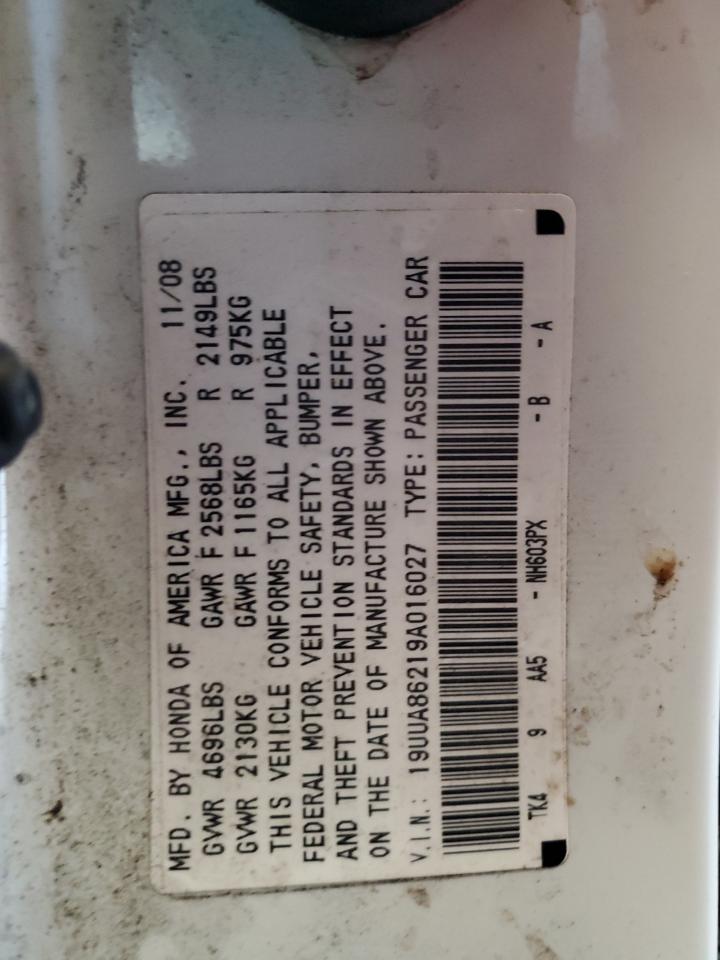 2009 Acura Tl VIN: 19UUA86219A016027 Lot: 84835085