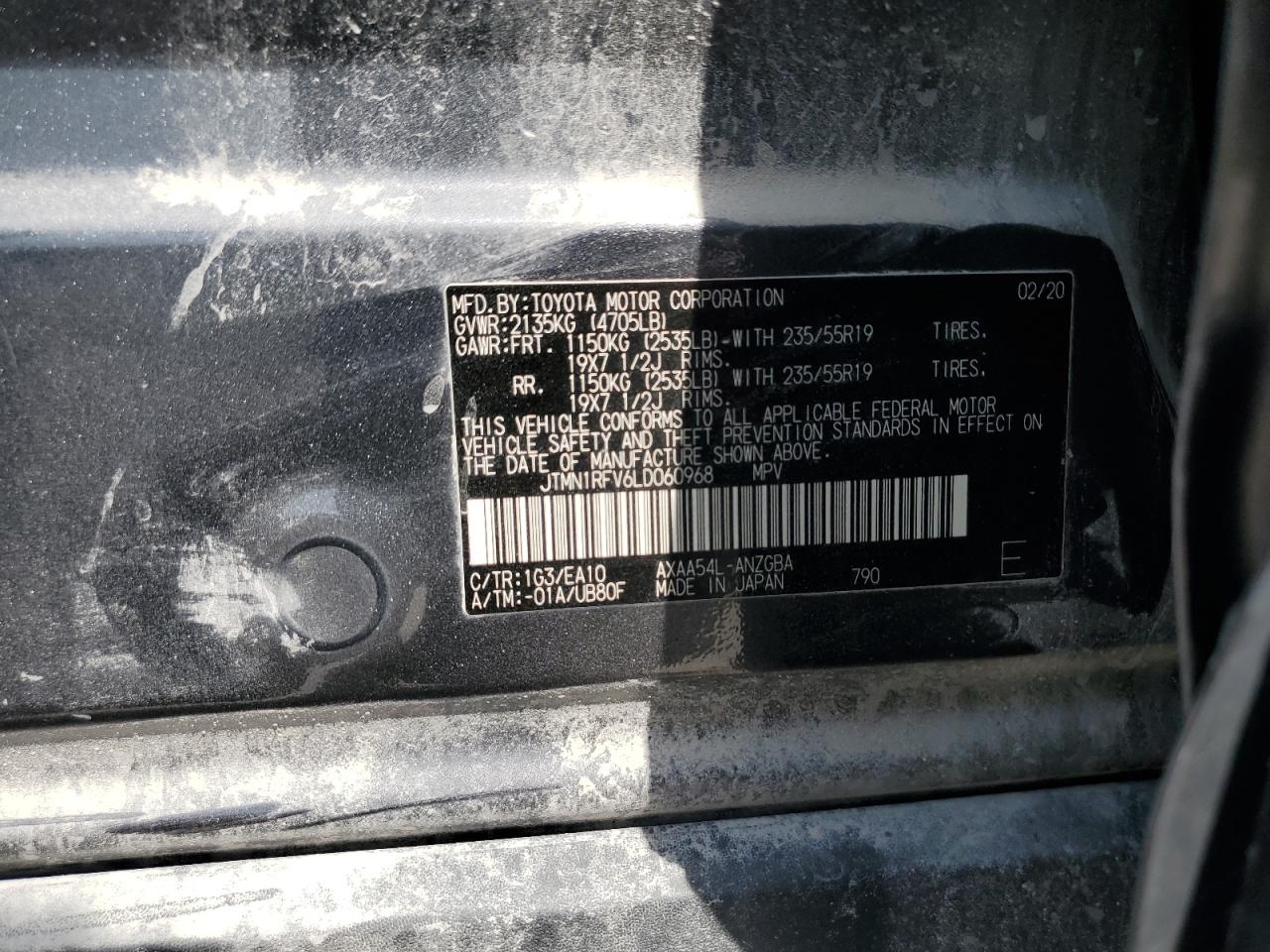 2020 Toyota Rav4 Limited VIN: JTMN1RFV6LD060968 Lot: 80516695