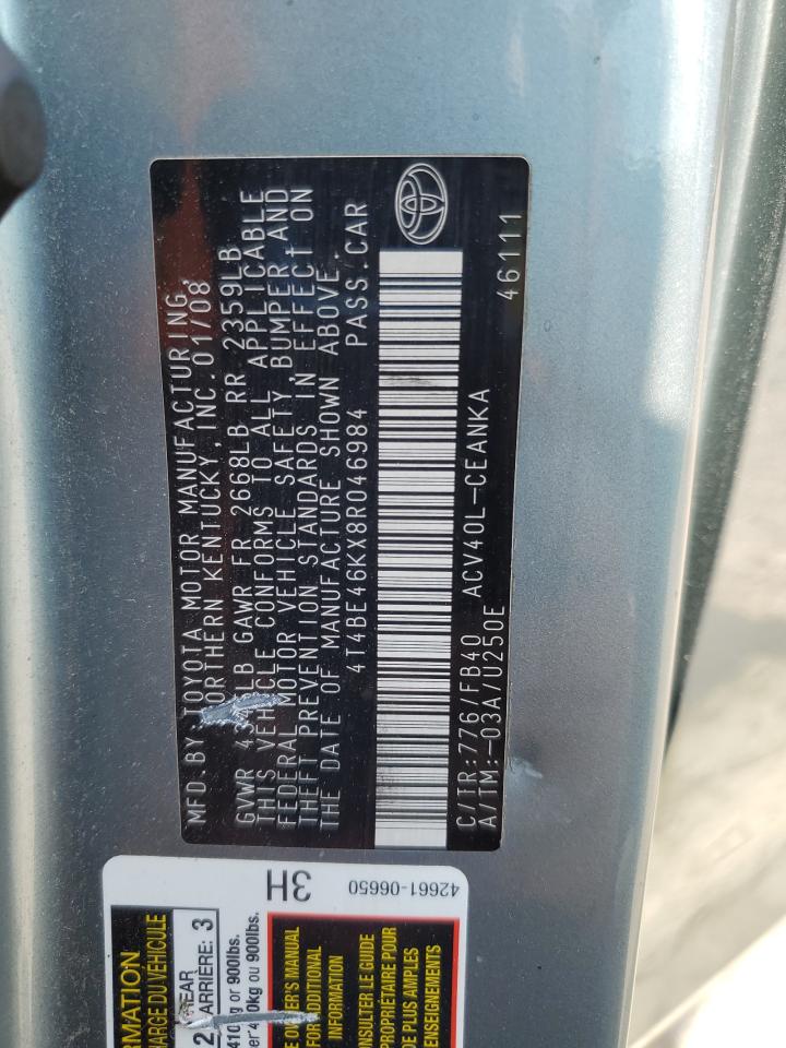 2008 Toyota Camry Ce VIN: 4T4BE46KX8R046984 Lot: 81000455