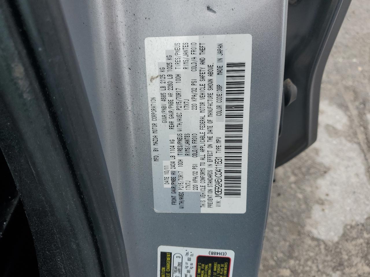 2012 Mazda Cx-7 VIN: JM3ER2A5XC0411631 Lot: 84204475