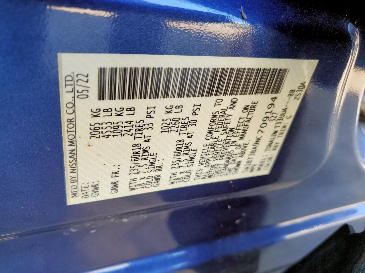 2022 Nissan Rogue Sv VIN: 5N1BT3BA9NC709194 Lot: 80191945