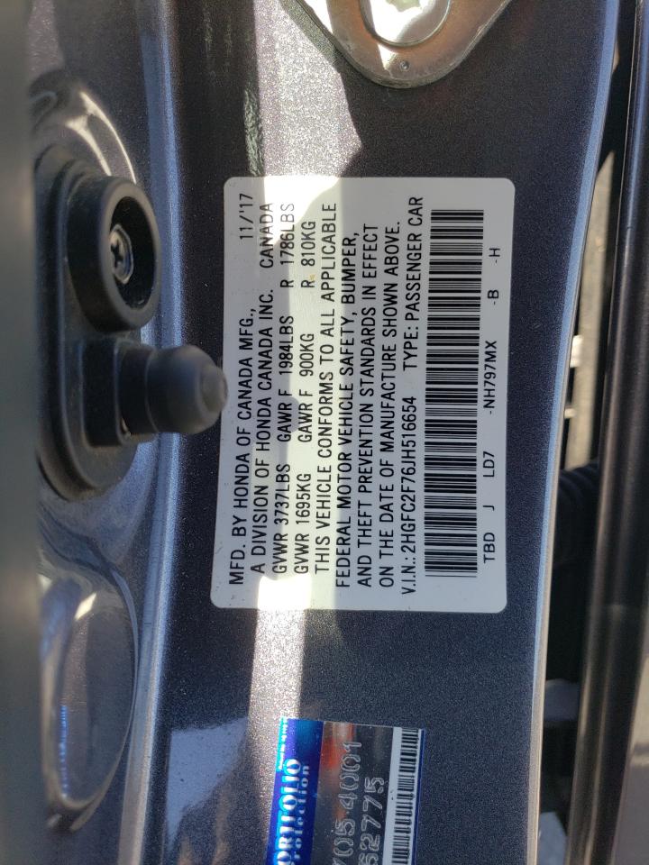 2018 Honda Civic Ex VIN: 2HGFC2F76JH516654 Lot: 71568175