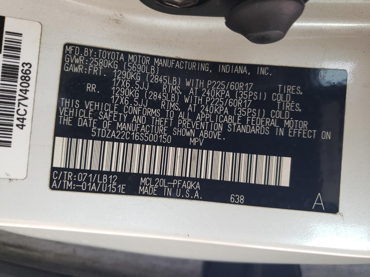 2006 Toyota Sienna Xle VIN: 5TDZA22C16S500150 Lot: 80297795