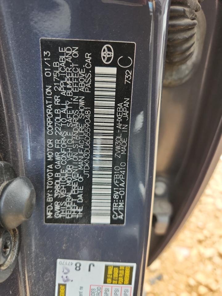 2013 Toyota Prius VIN: JTDKN3DU6D5590481 Lot: 80889975