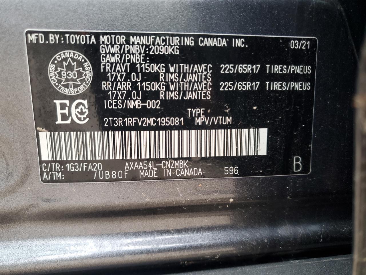 2021 Toyota Rav4 Xle VIN: 2T3R1RFV2MC195081 Lot: 71664785