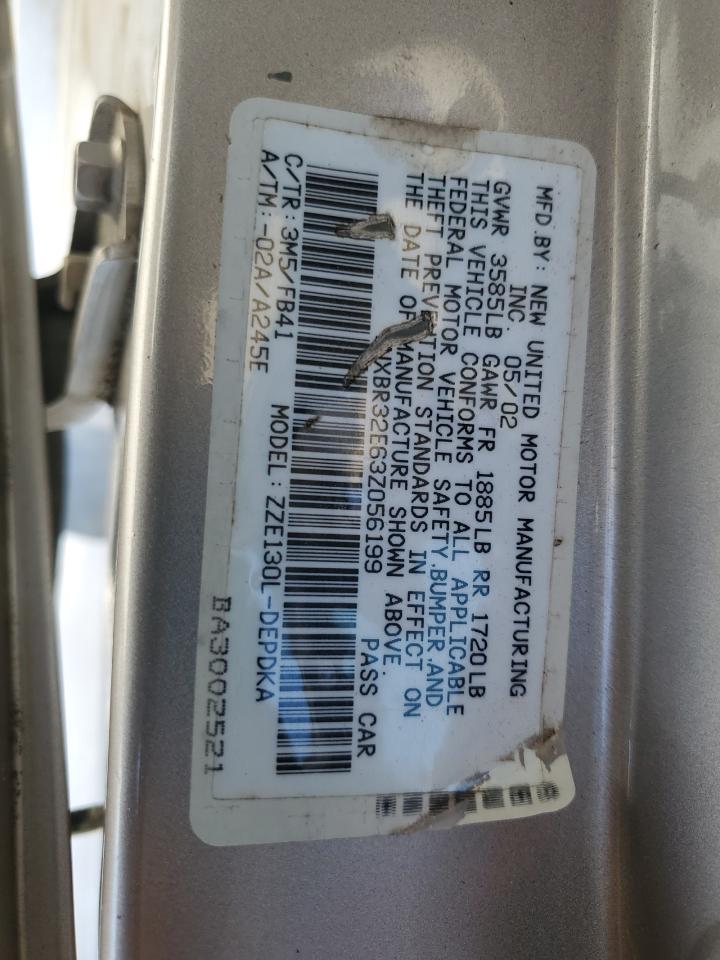 2003 Toyota Corolla Ce VIN: 1NXBR32E63Z056199 Lot: 80005865