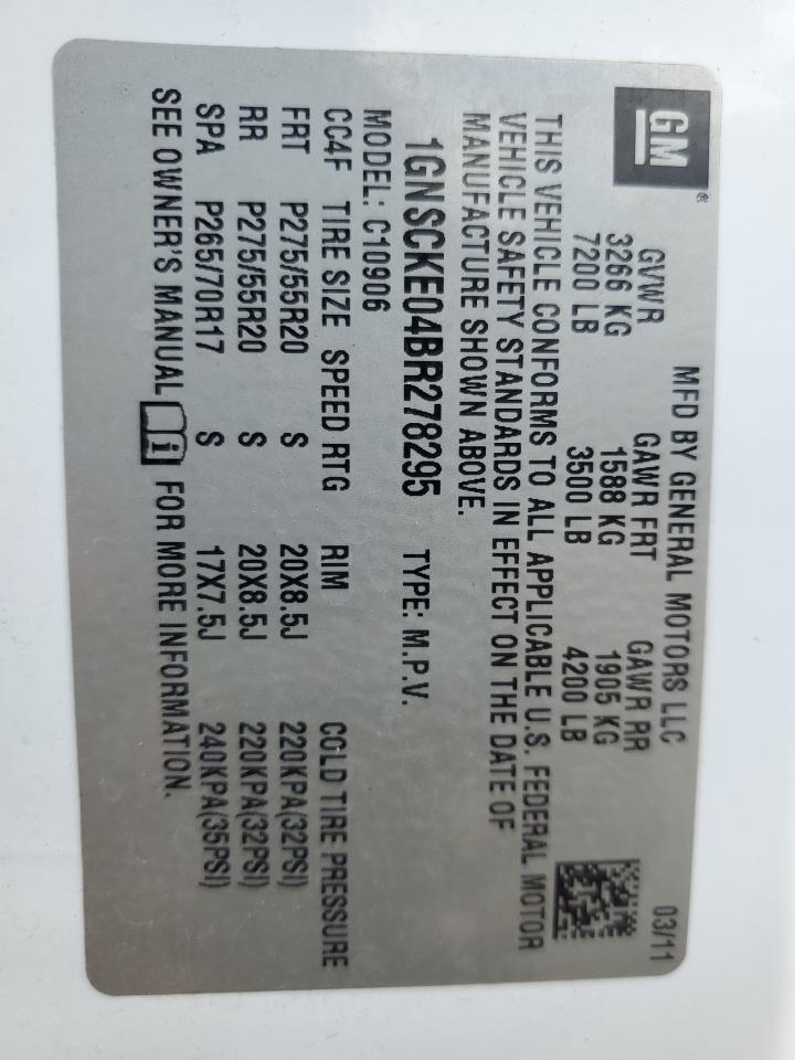 2011 Chevrolet Suburban C1500 Ltz VIN: 1GNSCKE04BR278295 Lot: 83835725