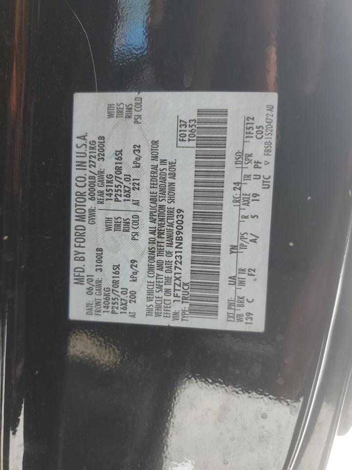 2001 Ford F150 VIN: 1FTZX17231NB90039 Lot: 81103425