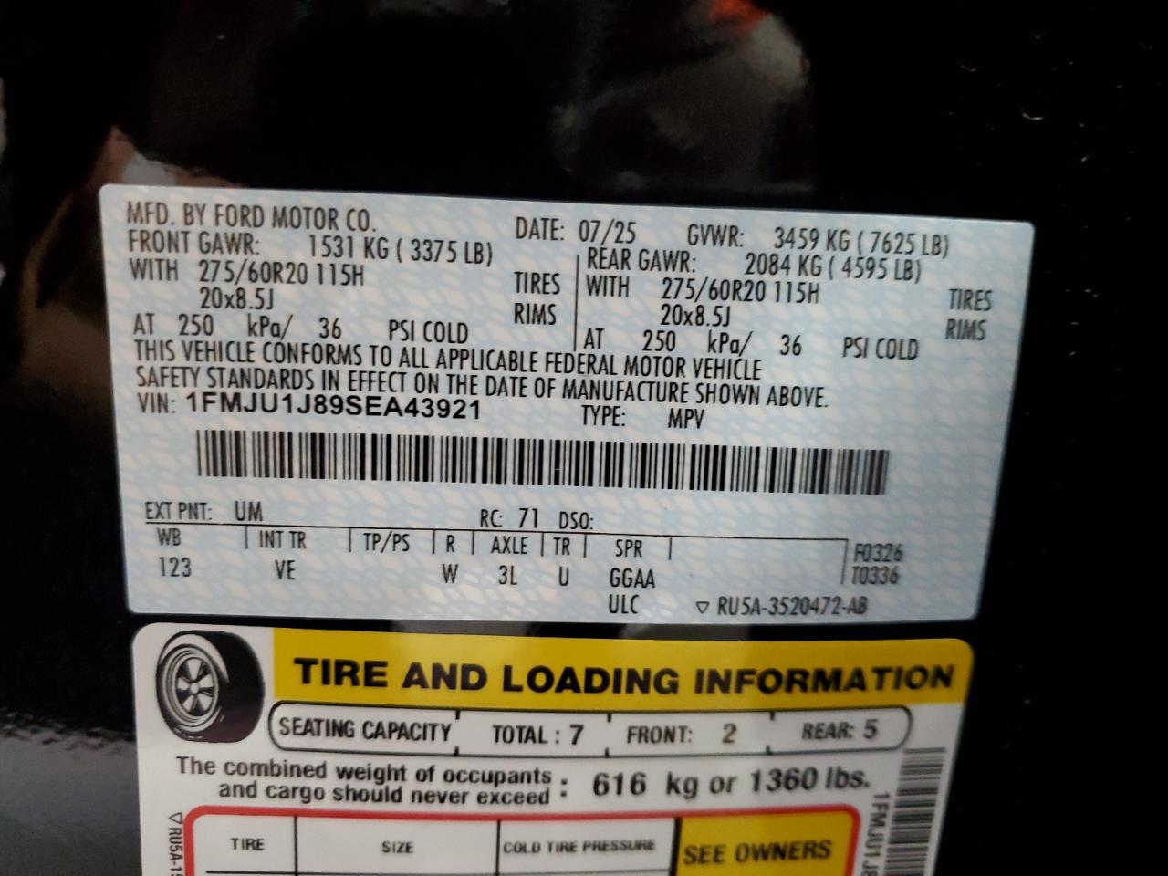 2025 Ford Expedition Active VIN: 1FMJU1J89SEA43921 Lot: 84718055