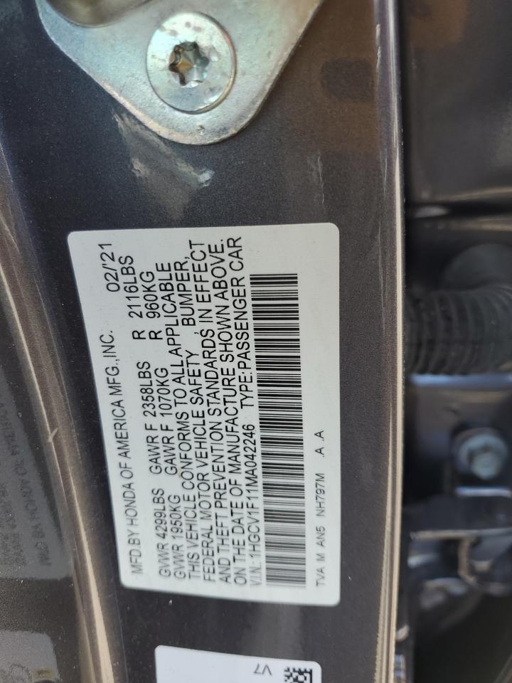 2021 Honda Accord Lx VIN: 1HGCV1F11MA042246 Lot: 71543855