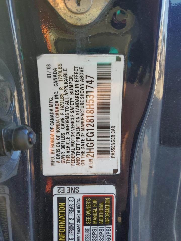 2008 Honda Civic Ex VIN: 2HGFG12818H531747 Lot: 81917875