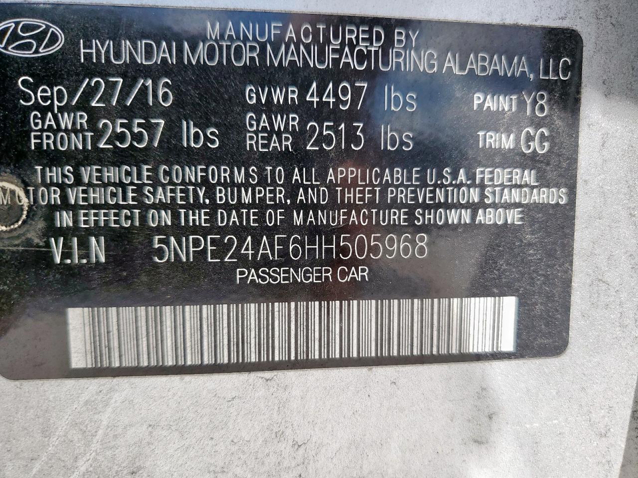 2017 Hyundai Sonata Se VIN: 5NPE24AF6HH505968 Lot: 82053395
