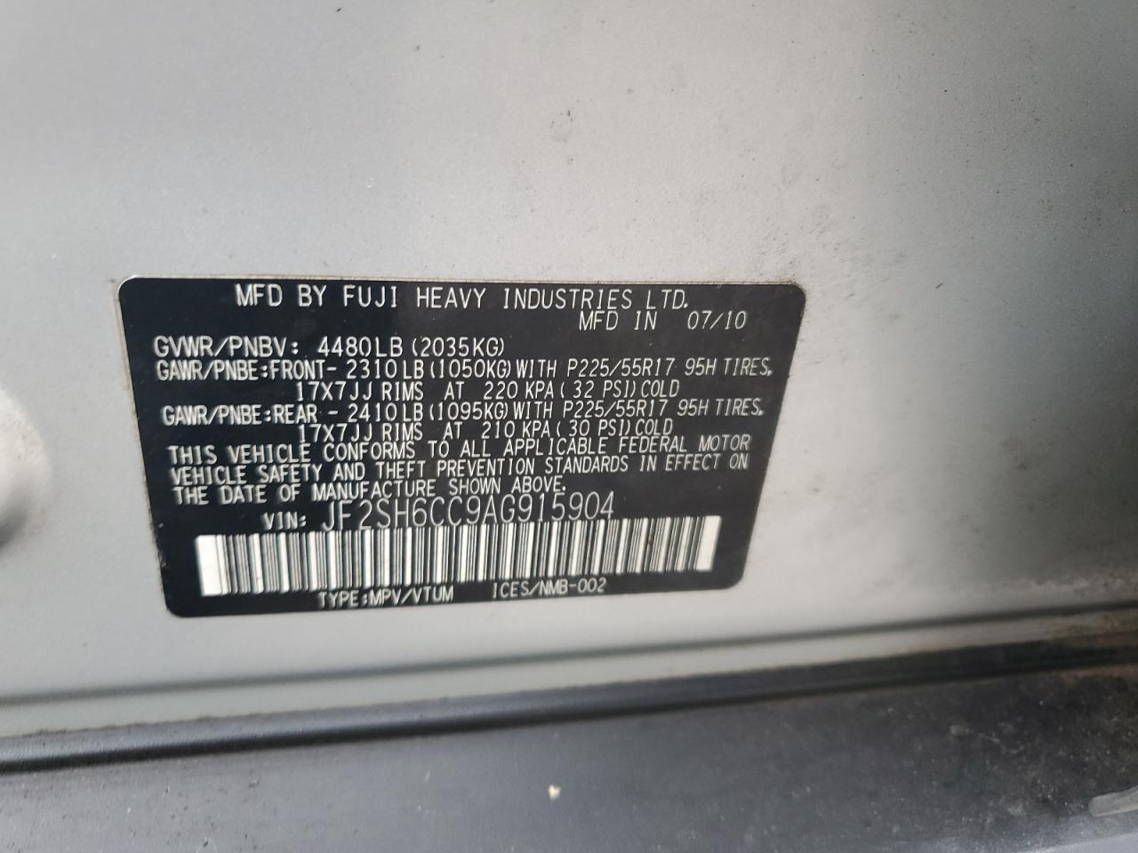 2010 Subaru Forester 2.5X Premium VIN: JF2SH6CC9AG915904 Lot: 81128375