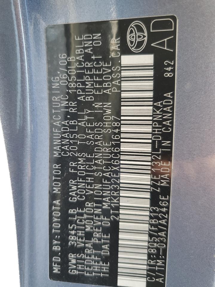 2006 Toyota Corolla Matrix Xr VIN: 2T1KR32EX6C616487 Lot: 71209535