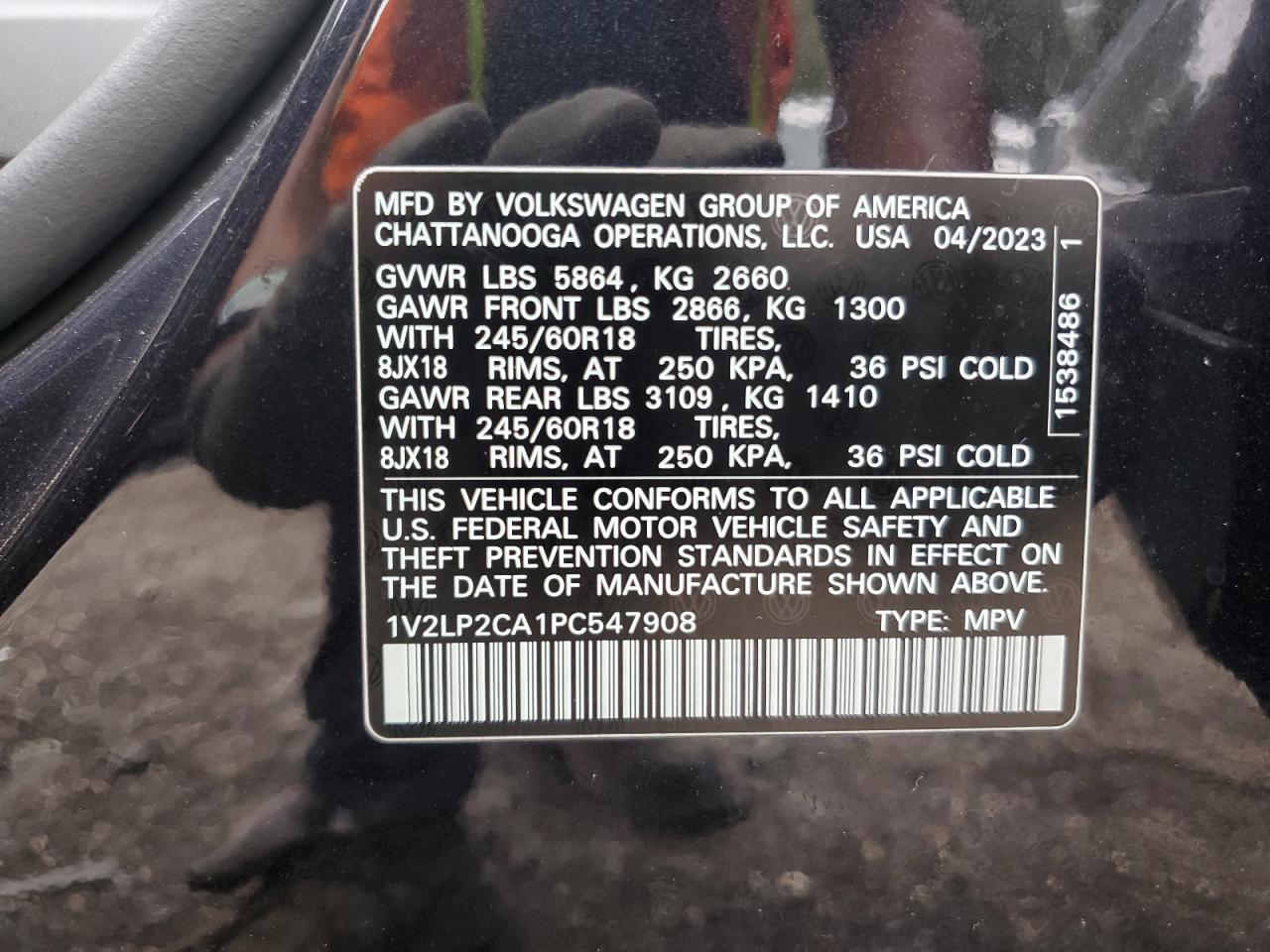 2023 Volkswagen Atlas VIN: 1V2LP2CA1PC547908 Lot: 81848775