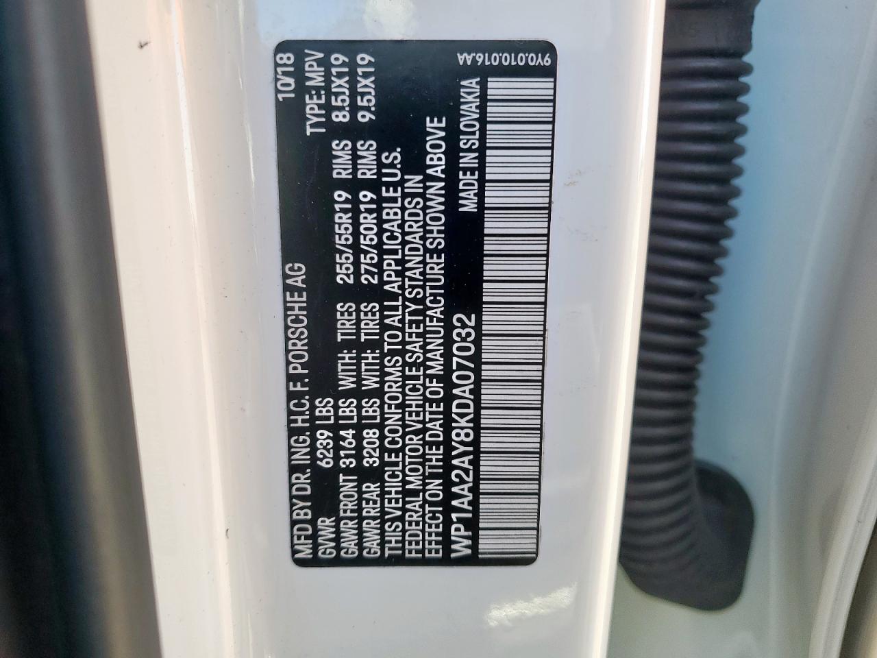 2019 Porsche Cayenne VIN: WP1AA2AY8KDA07032 Lot: 92586865