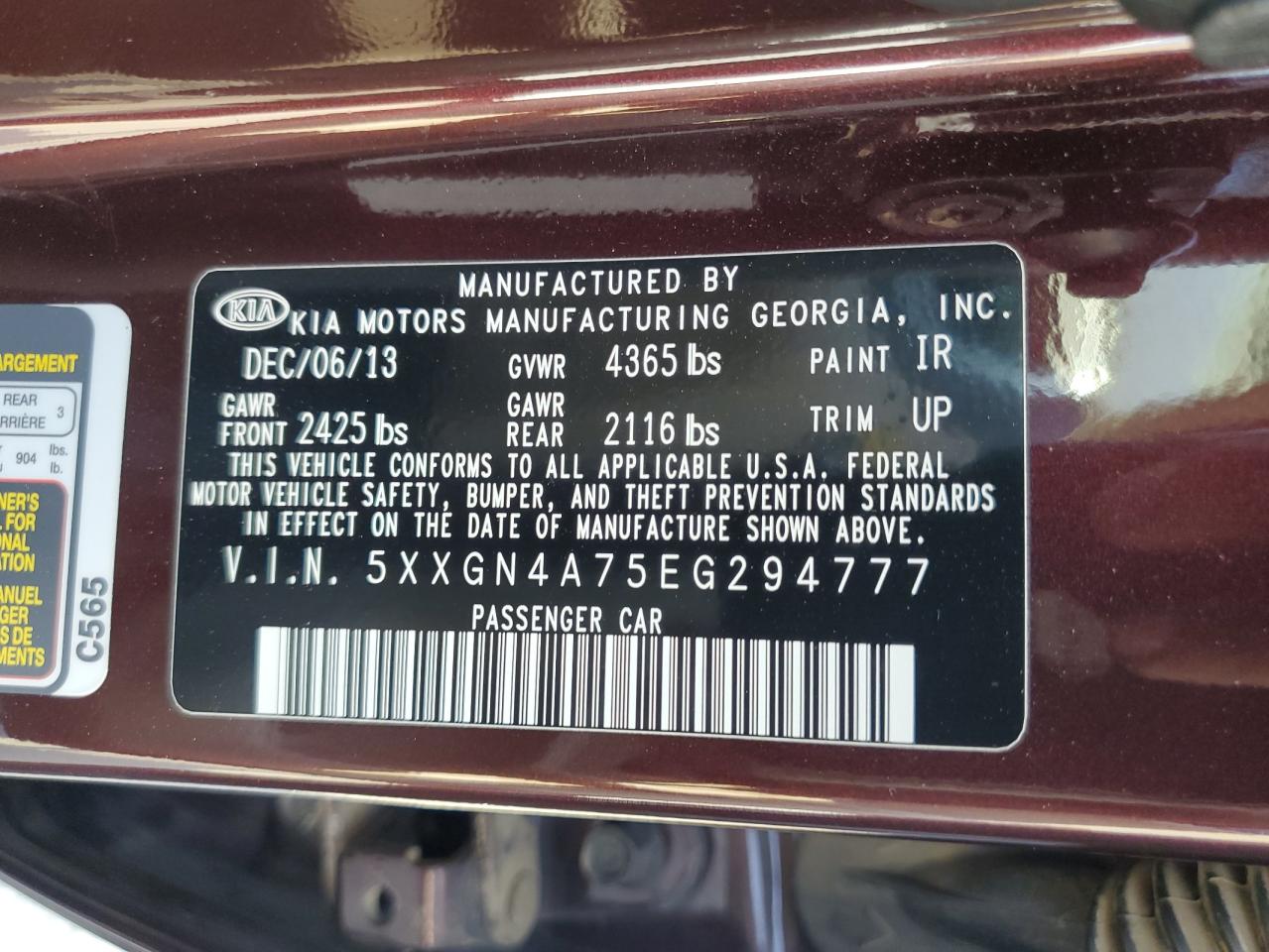 2014 Kia Optima Ex VIN: 5XXGN4A75EG294777 Lot: 71327425