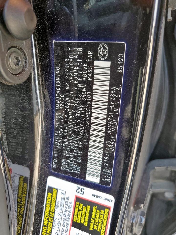 2021 Toyota Camry Se VIN: 4T1G11AK3MU536100 Lot: 84259655