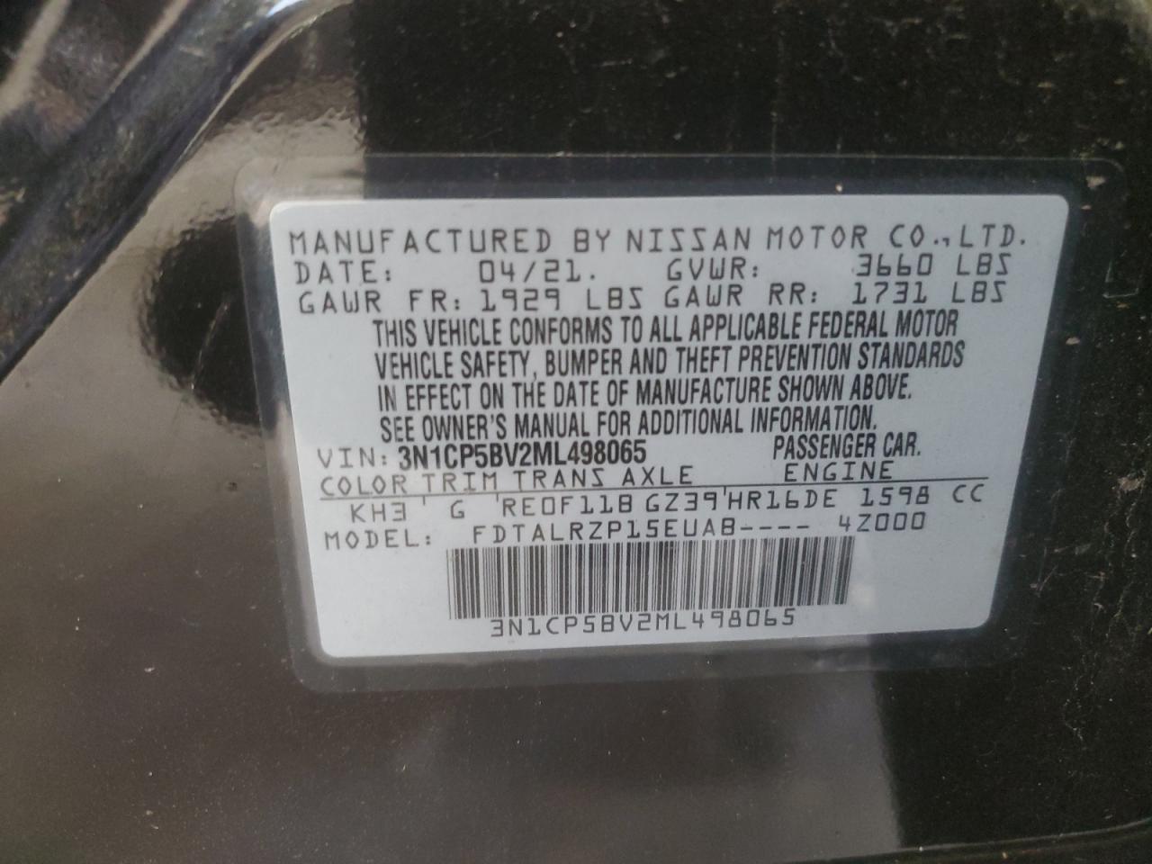 2021 Nissan Kicks S VIN: 3N1CP5BV2ML498065 Lot: 81114145