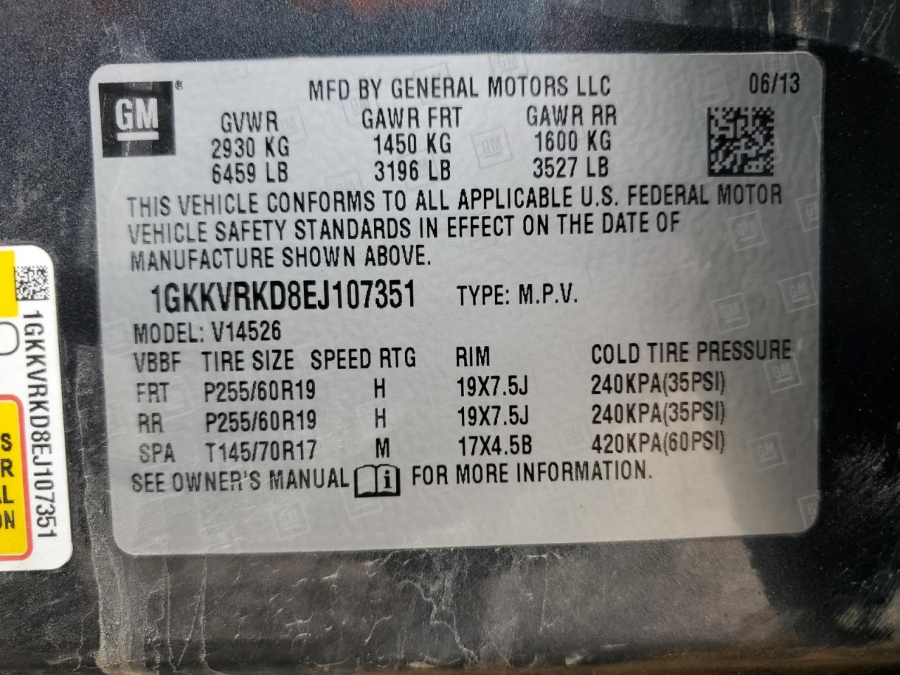 2014 GMC Acadia Slt-1 VIN: 1GKKVRKD8EJ107351 Lot: 80160595