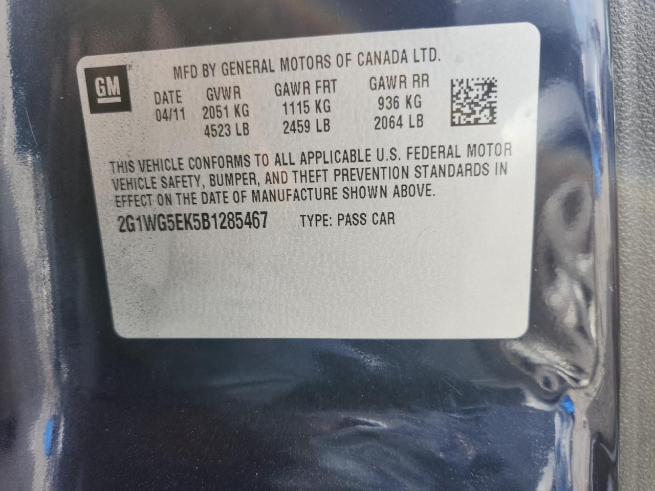 2011 Chevrolet Impala Lt VIN: 2G1WG5EK5B1285467 Lot: 81903255