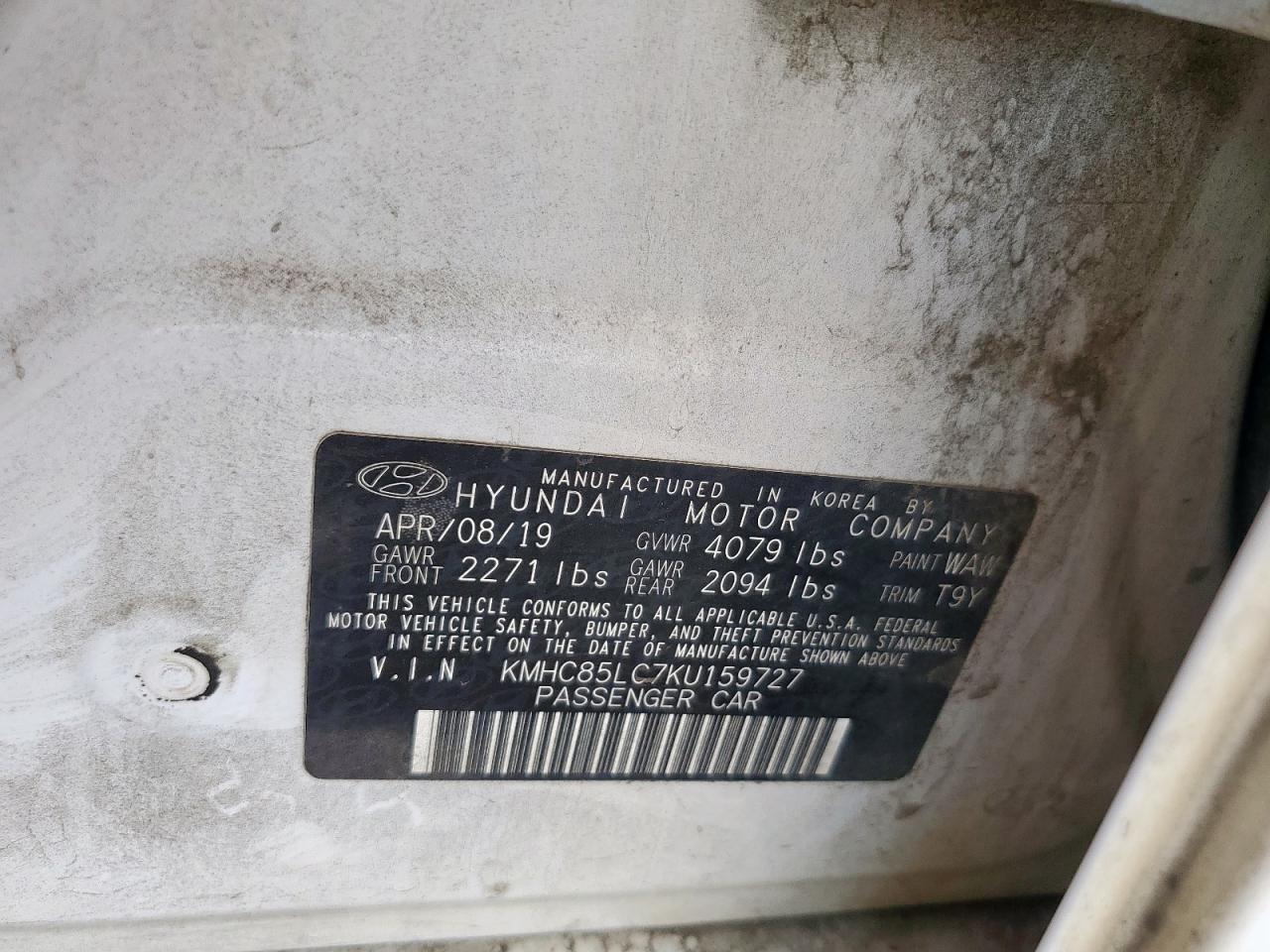 2019 Hyundai Ioniq Limited VIN: KMHC85LC7KU159727 Lot: 81087785