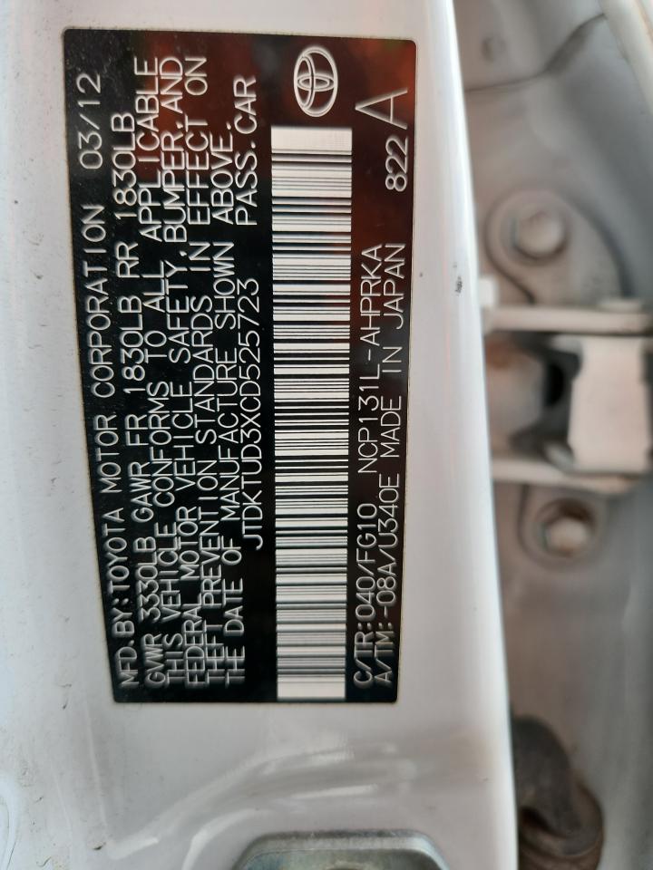 2012 Toyota Yaris VIN: JTDKTUD3XCD525723 Lot: 84812525