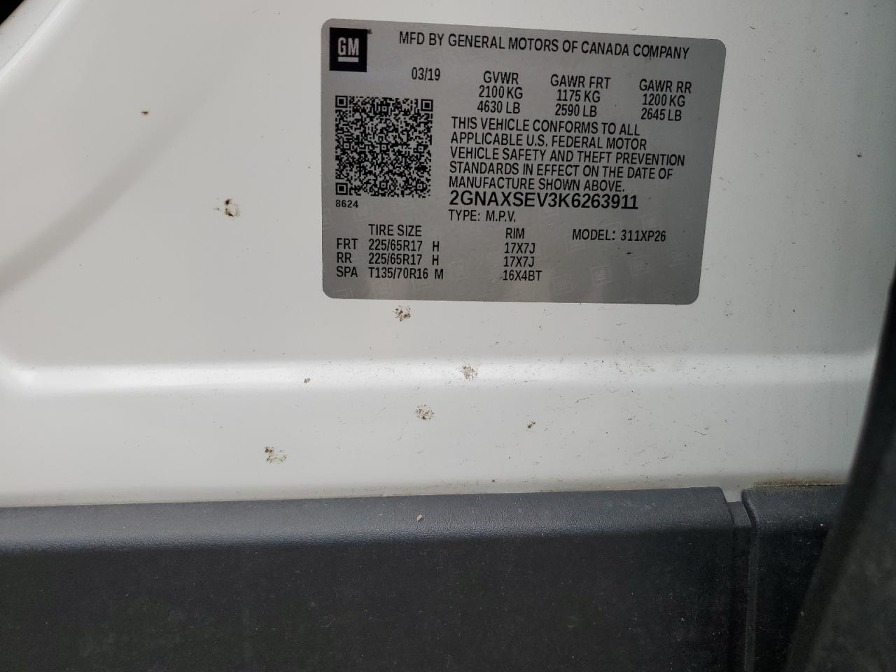 2019 Chevrolet Equinox Ls VIN: 2GNAXSEV3K6263911 Lot: 84244405