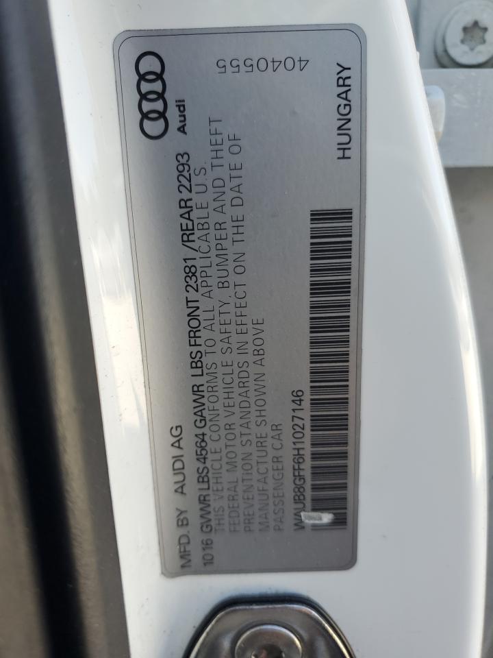 2017 Audi A3 Premium VIN: WAUB8GFF6H1027146 Lot: 81741485