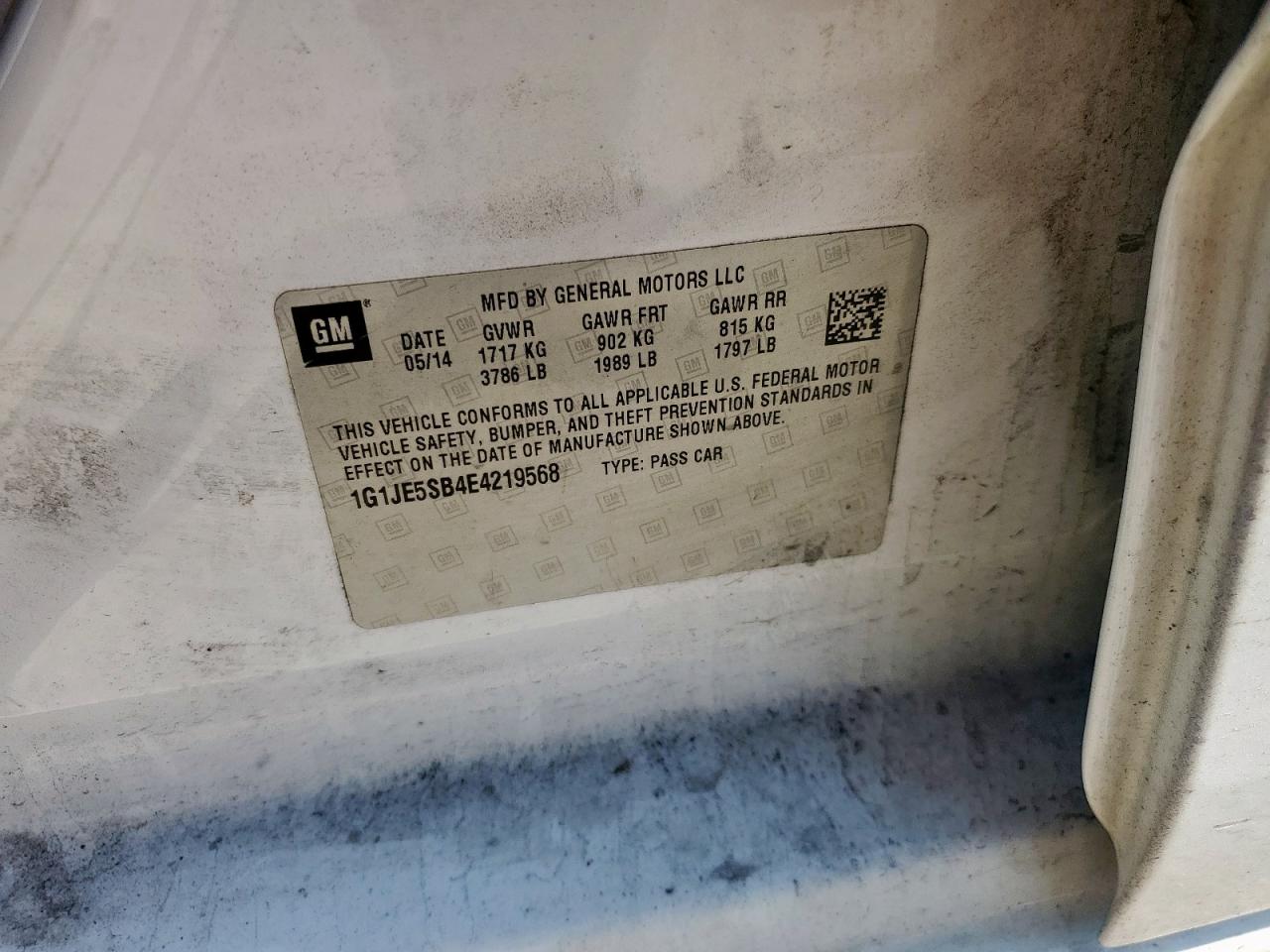 2014 Chevrolet Sonic Ltz VIN: 1G1JE5SB4E4219568 Lot: 80049945