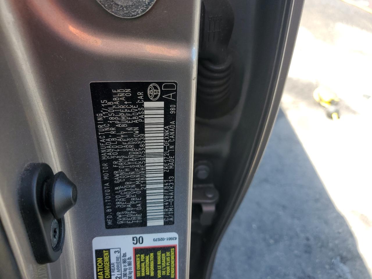 2016 Toyota Corolla L VIN: 2T1BURHE5GC558539 Lot: 81898155