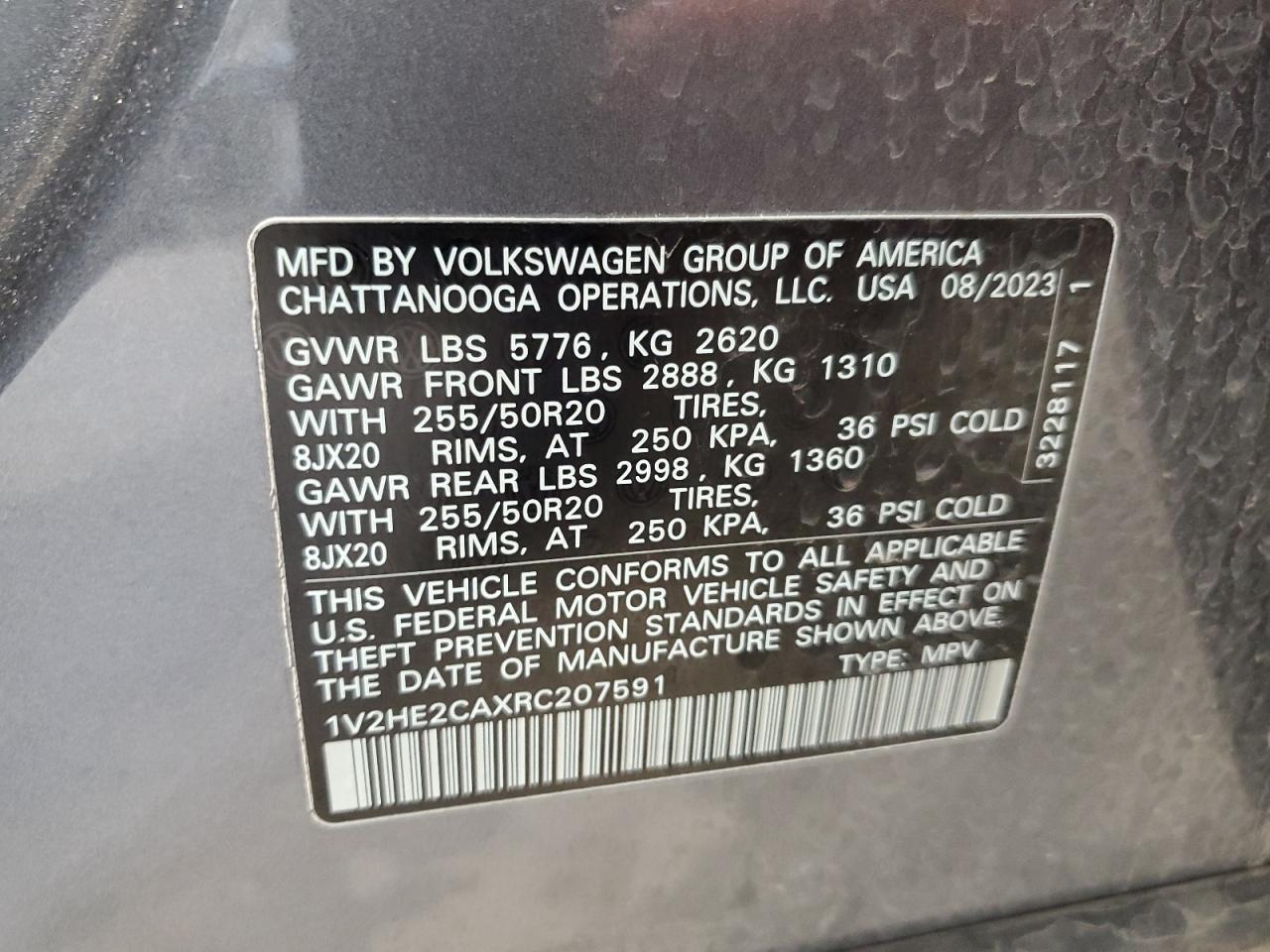 2024 Volkswagen Atlas Cross Sport Se VIN: 1V2HE2CAXRC207591 Lot: 83957305