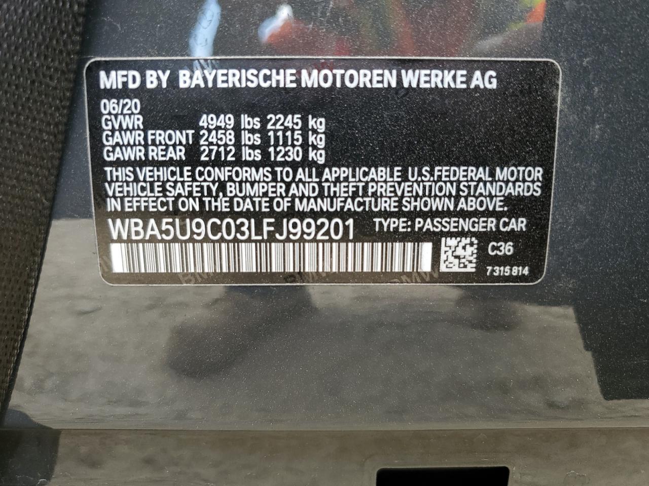 2020 BMW M340Xi VIN: WBA5U9C03LFJ99201 Lot: 81793215