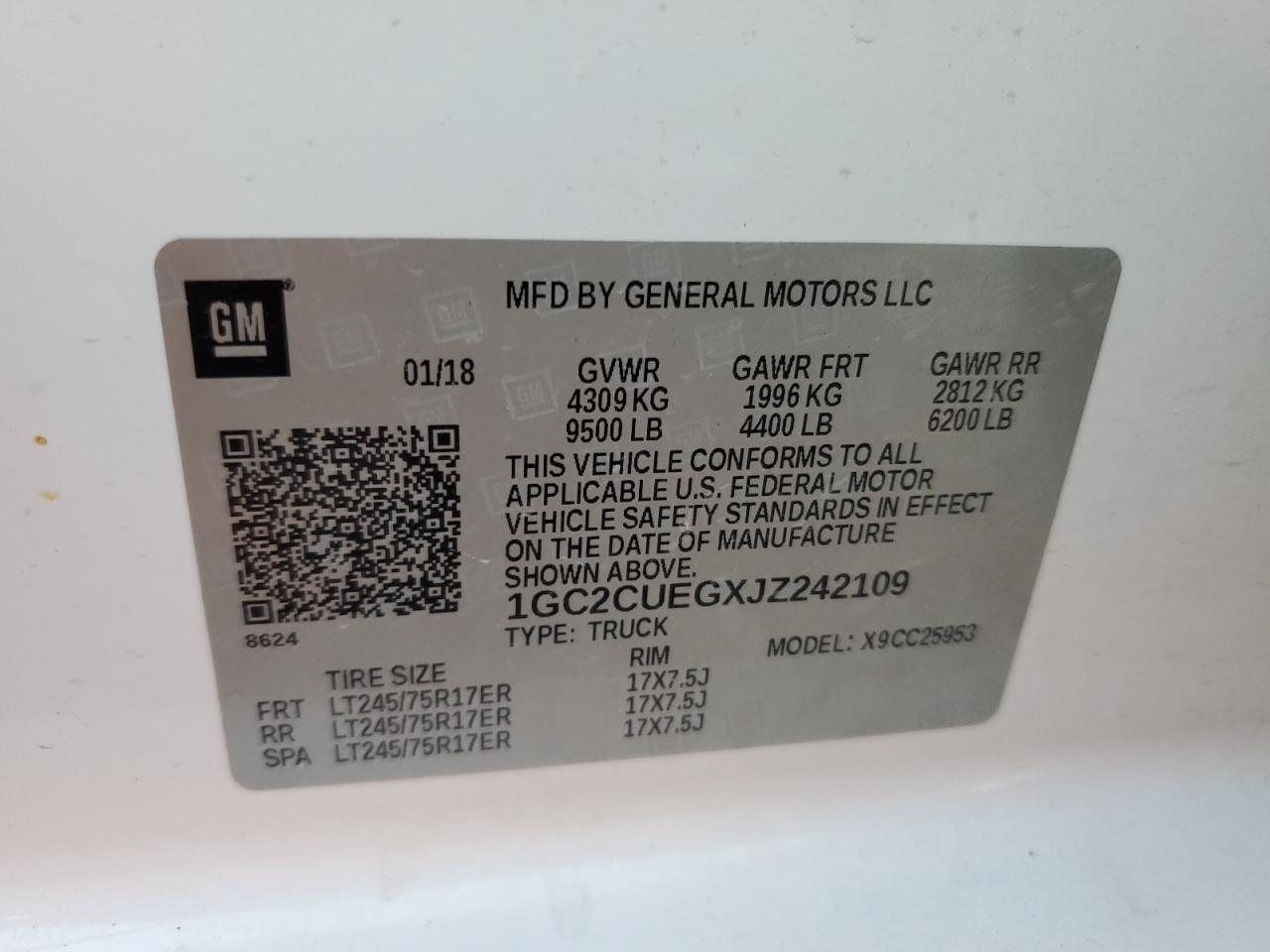 2018 Chevrolet Silverado C2500 Heavy Duty VIN: 1GC2CUEGXJZ242109 Lot: 81091375