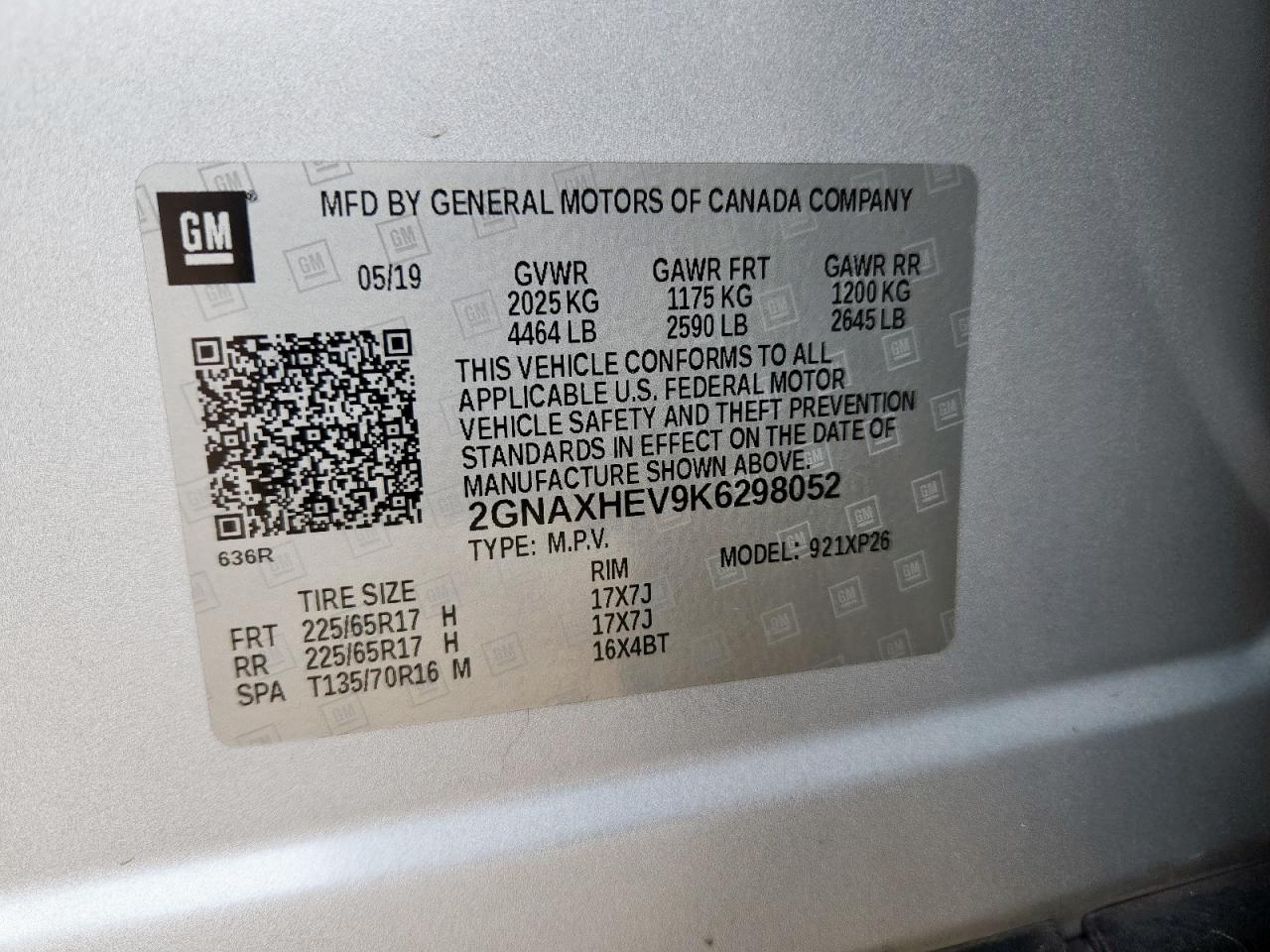 2019 Chevrolet Equinox Ls VIN: 2GNAXHEV9K6298052 Lot: 80036905