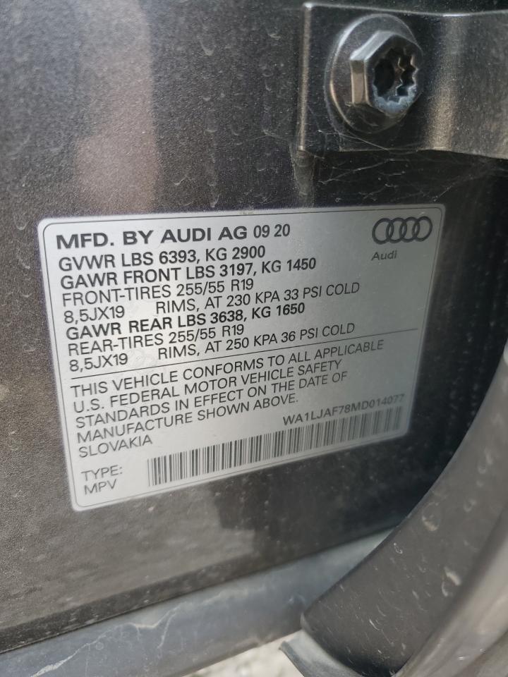 2021 Audi Q7 Premium Plus VIN: WA1LJAF78MD014077 Lot: 80395415