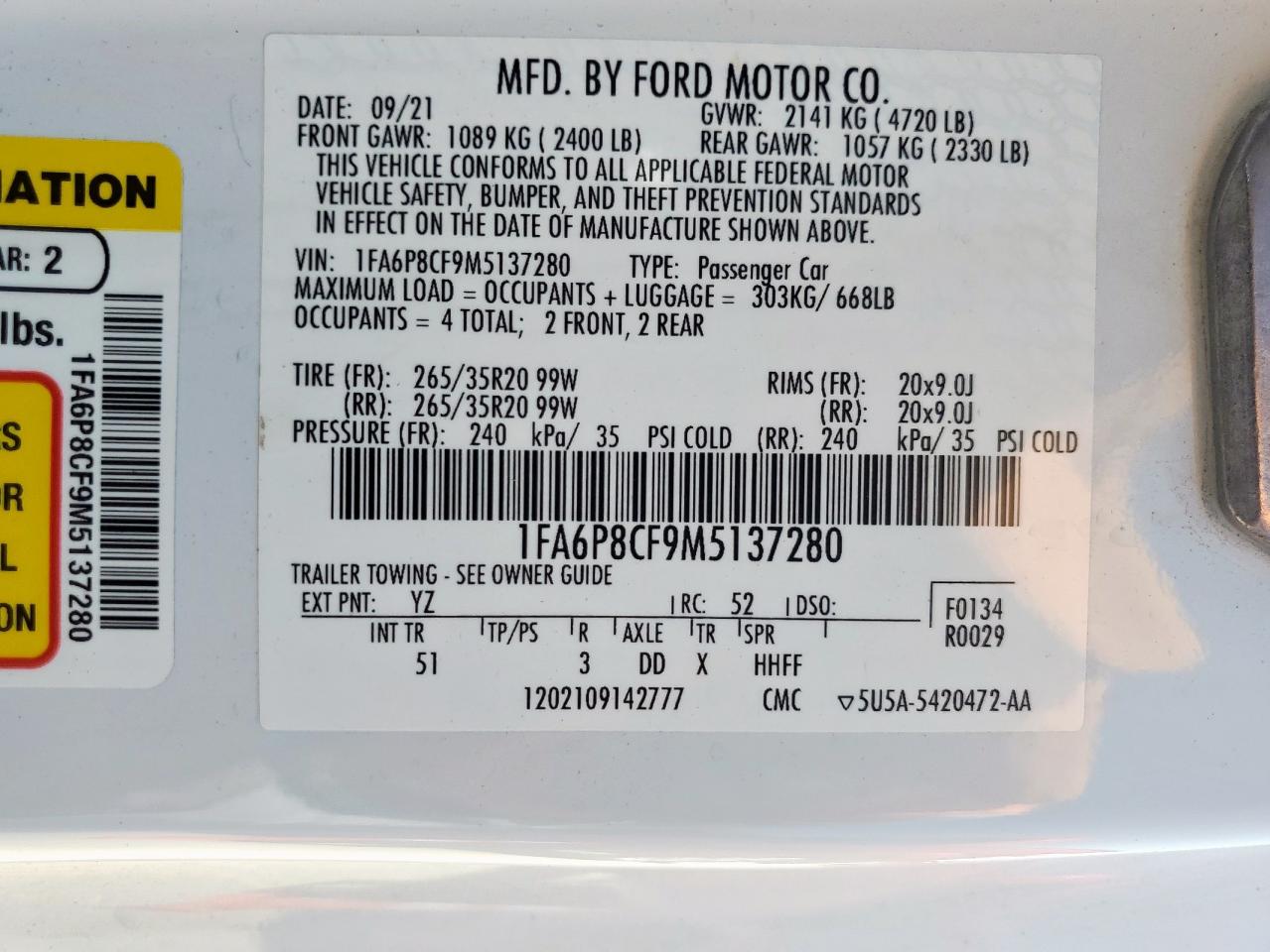 2021 Ford Mustang Gt VIN: 1FA6P8CF9M5137280 Lot: 71299555