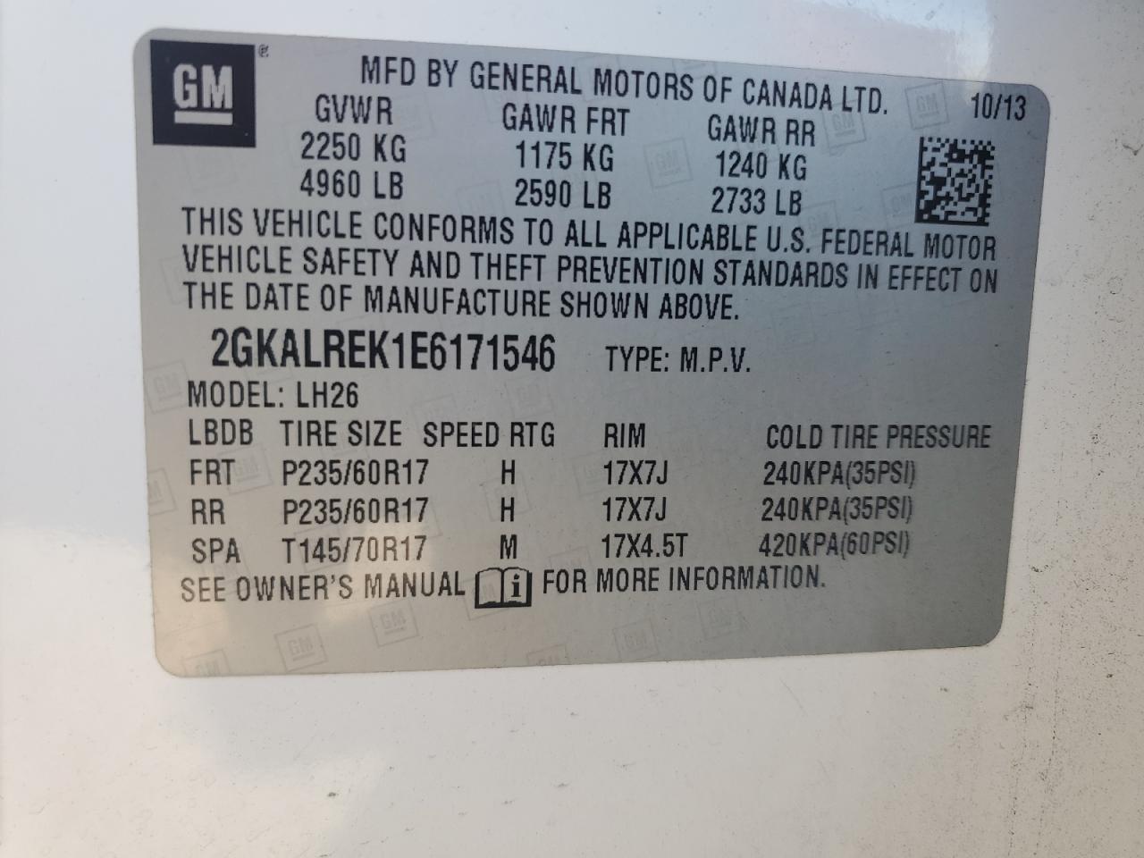 2014 GMC Terrain Sle VIN: 2GKALREK1E6171546 Lot: 80666455