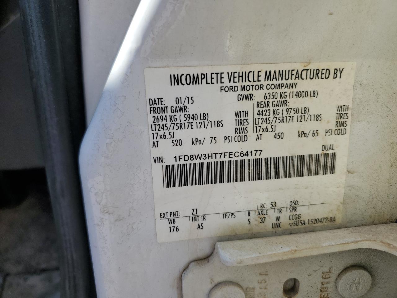 2015 Ford F350 Super Duty VIN: 1FD8W3HT7FEC64177 Lot: 71449435