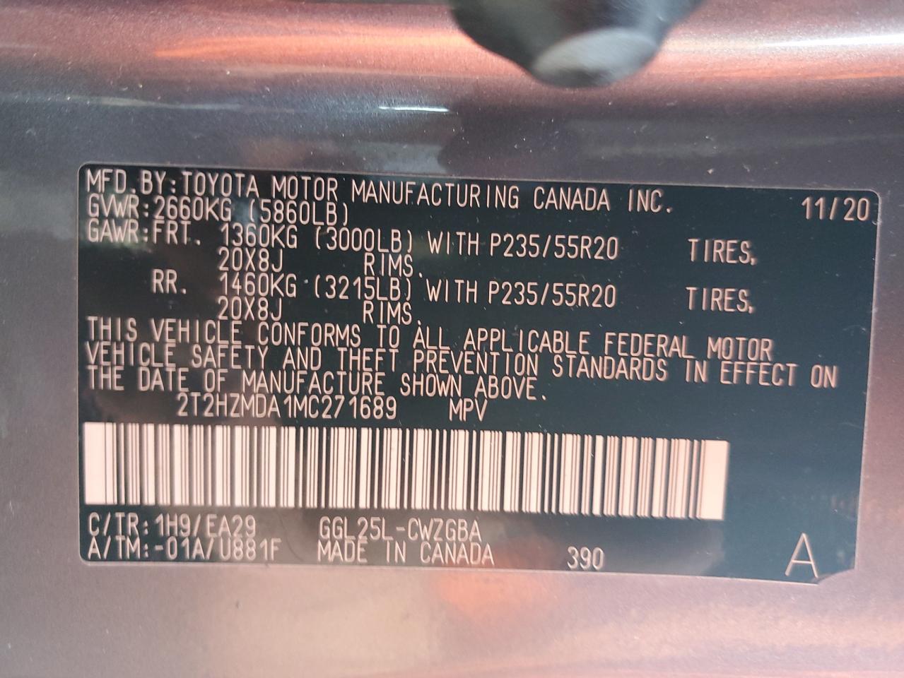 2021 Lexus Rx 350 VIN: 2T2HZMDA1MC271689 Lot: 80318695