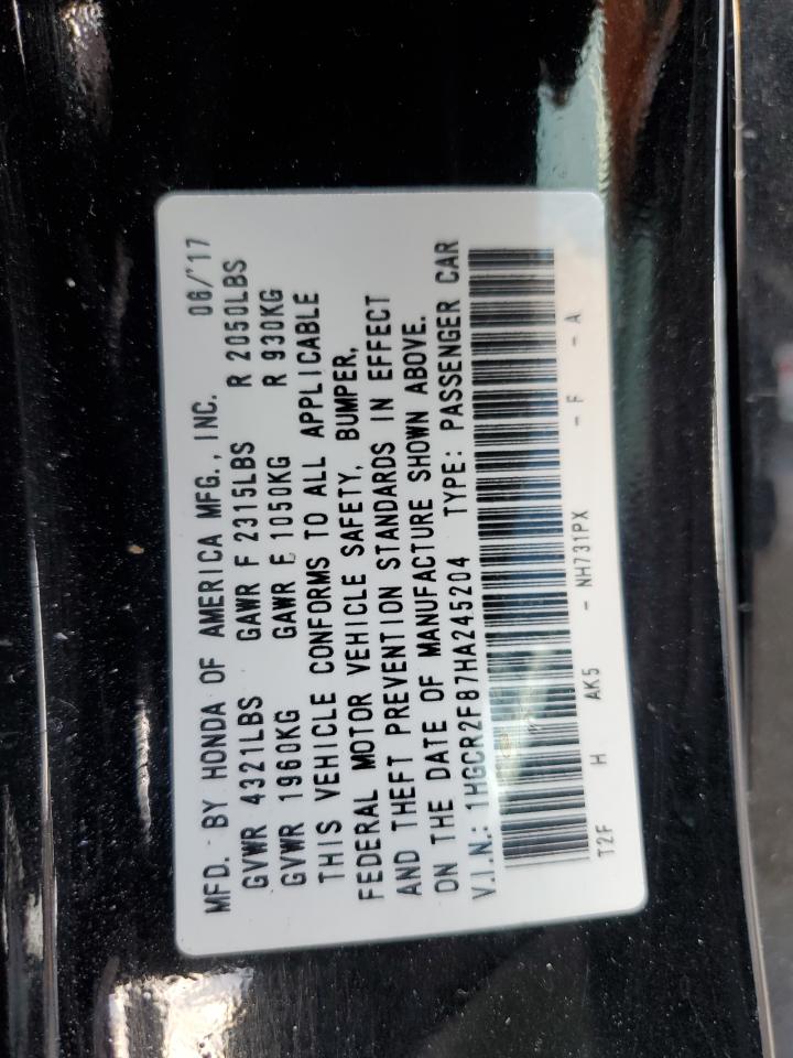 2017 Honda Accord Exl VIN: 1HGCR2F87HA245204 Lot: 80779375
