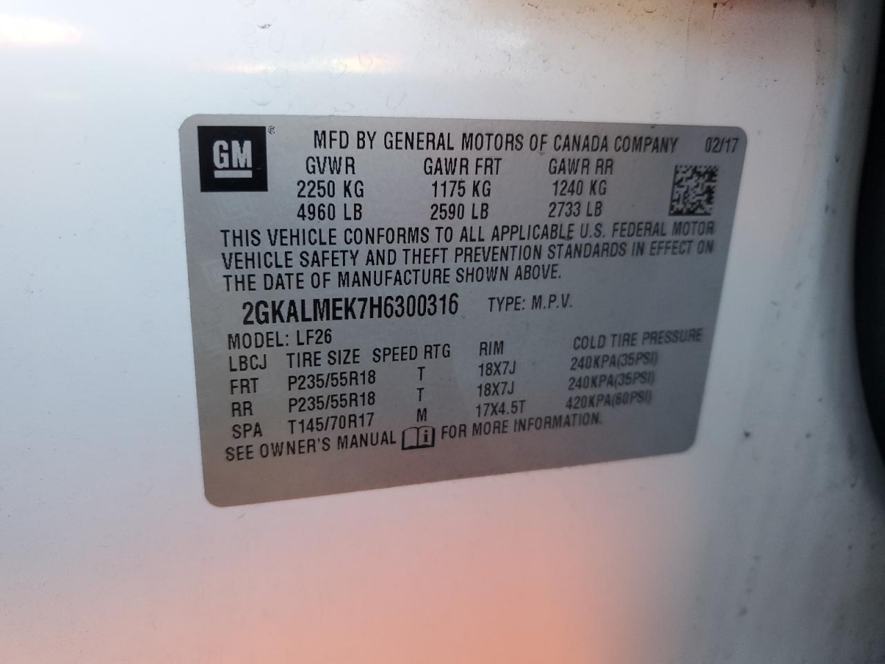 2017 GMC Terrain Sle VIN: 2GKALMEK7H6300316 Lot: 81151995