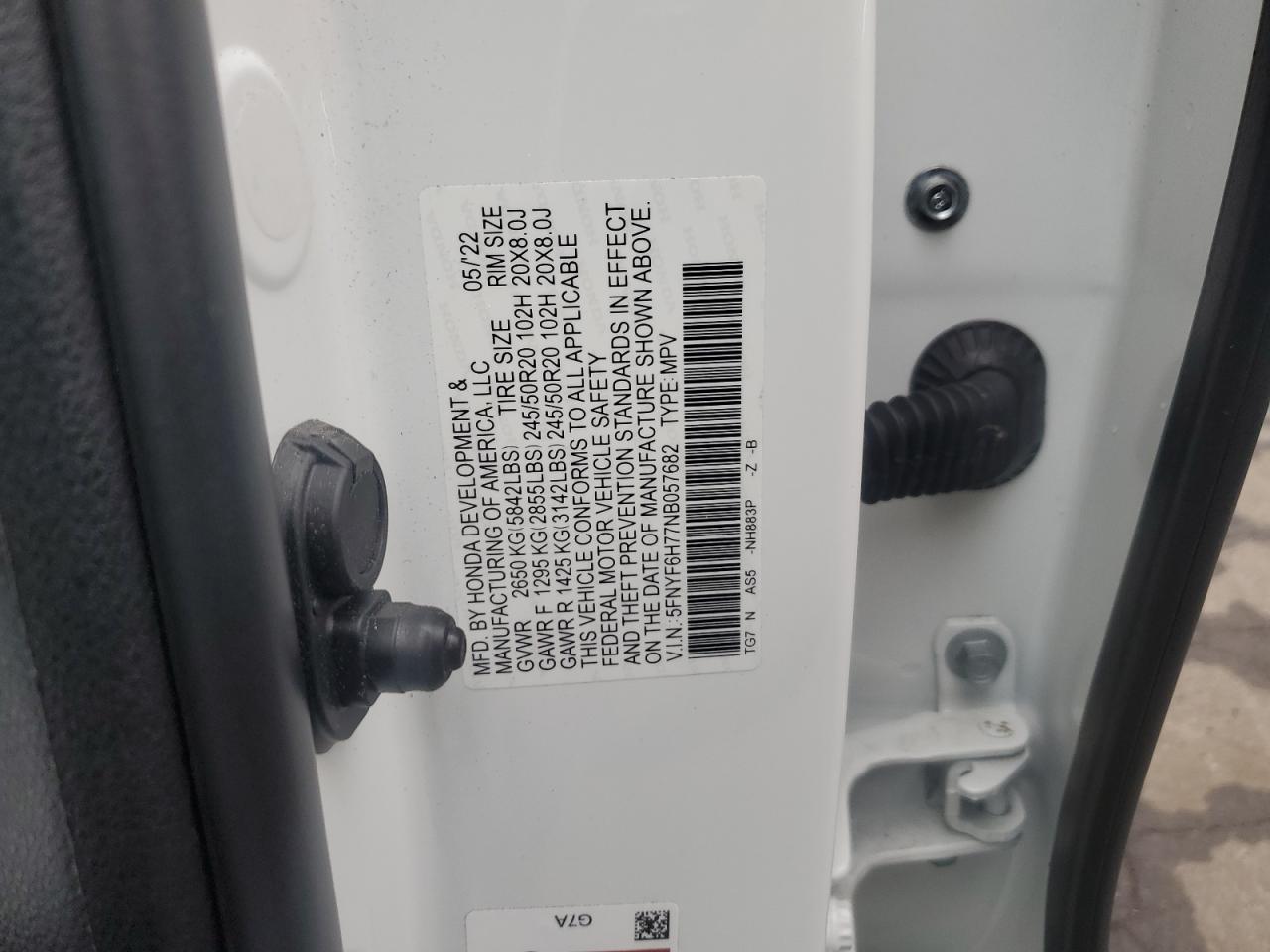 2022 Honda Pilot Black VIN: 5FNYF6H77NB057682 Lot: 81367415