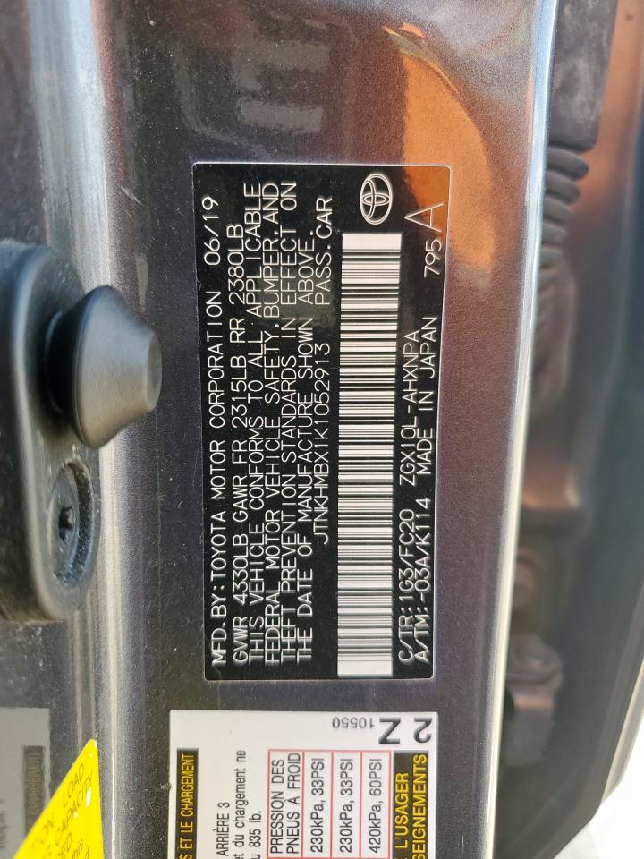 2019 Toyota C-Hr Xle VIN: JTNKHMBX1K1052913 Lot: 71085575