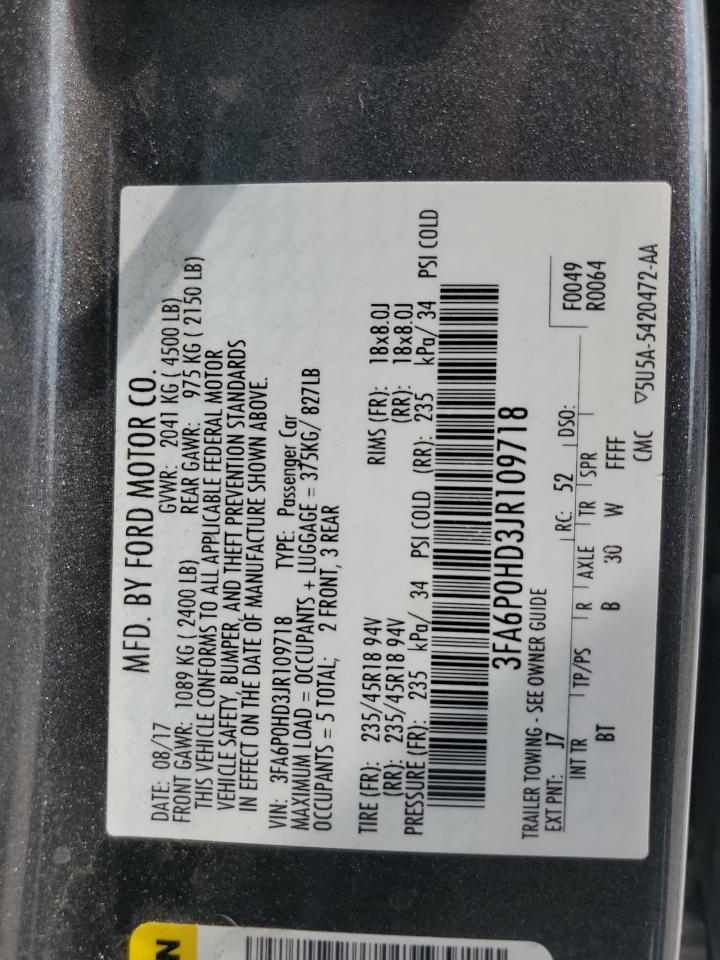 2018 Ford Fusion Se VIN: 3FA6P0HD3JR109718 Lot: 81099045