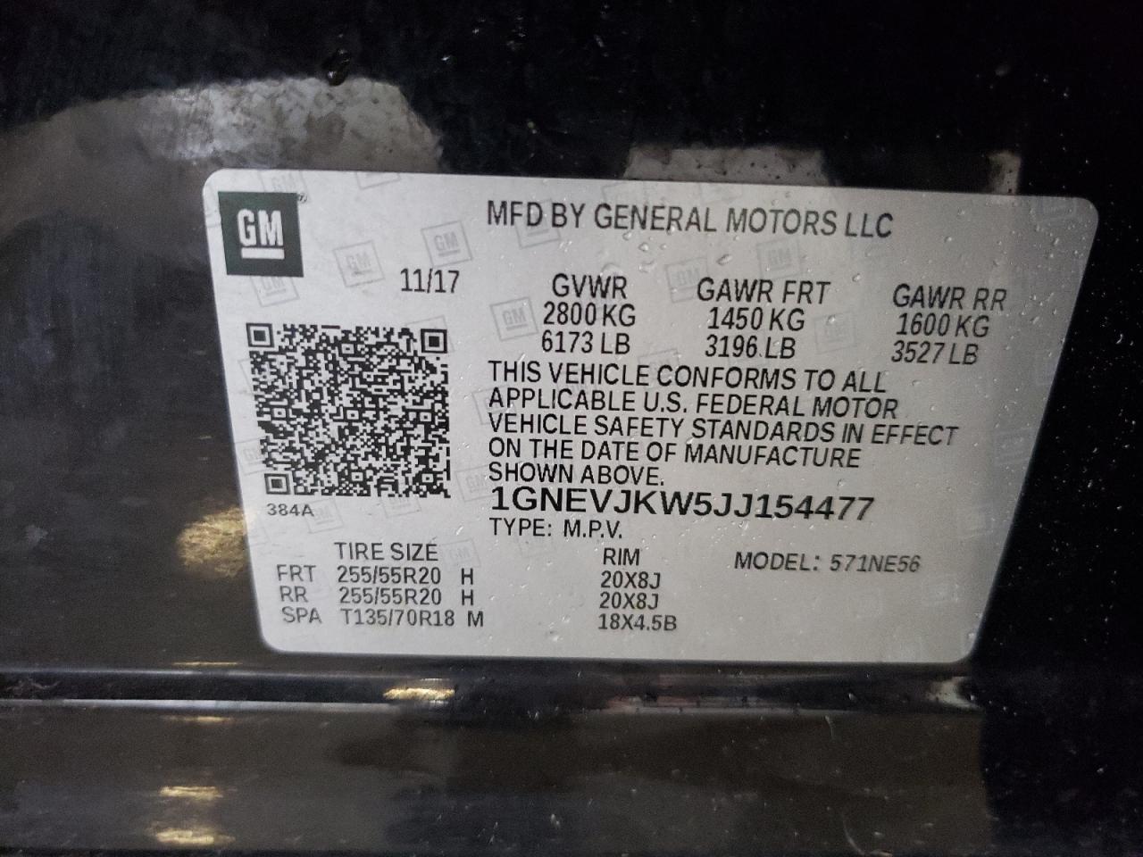 2018 Chevrolet Traverse Premier VIN: 1GNEVJKW5JJ154477 Lot: 81288705
