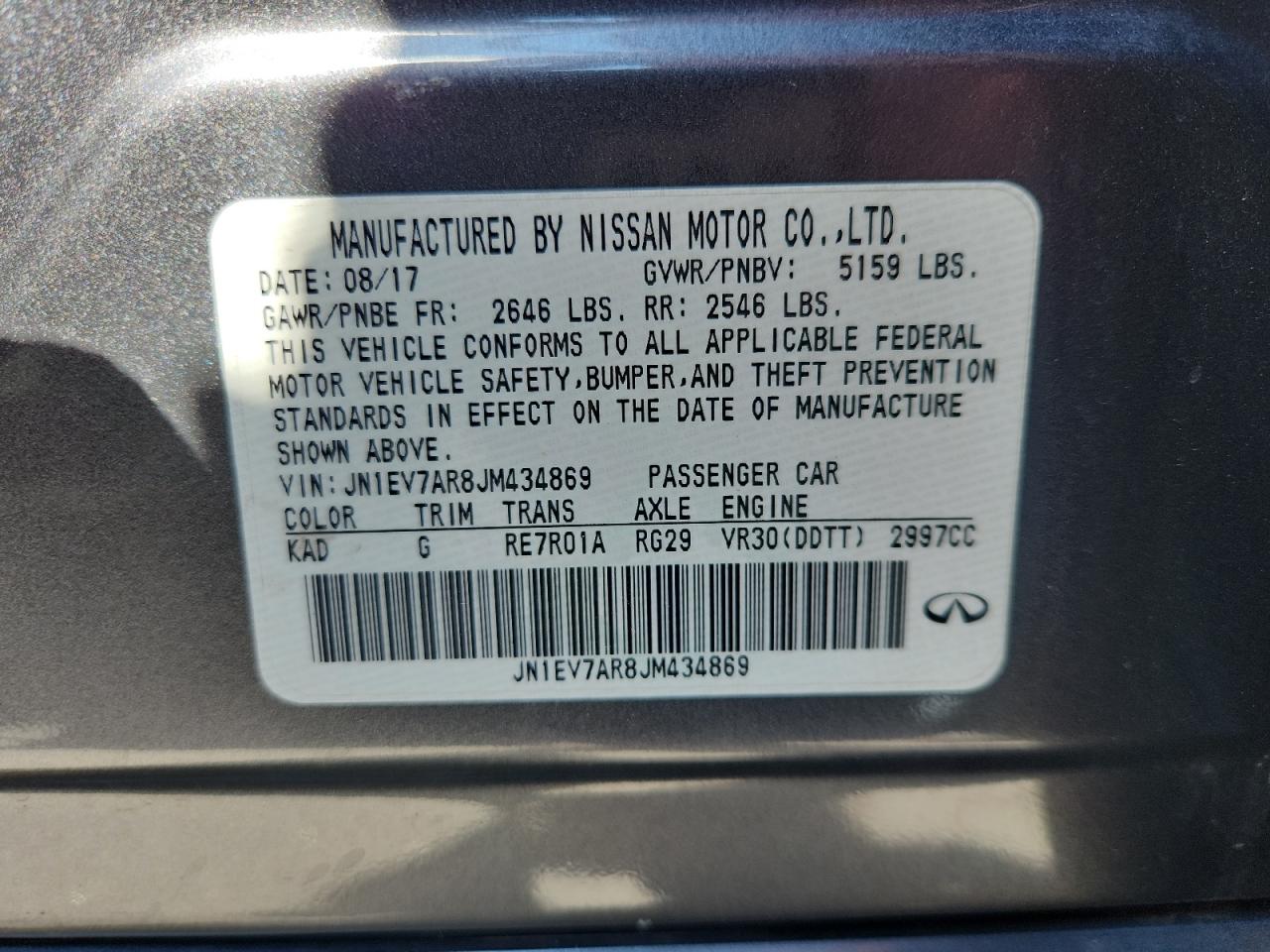 2018 Infiniti Q50 Luxe VIN: JN1EV7AR8JM434869 Lot: 71215625