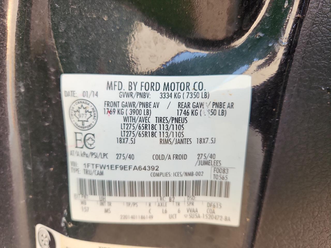 2014 Ford F150 Supercrew VIN: 1FTFW1EF9EFA64392 Lot: 80926235