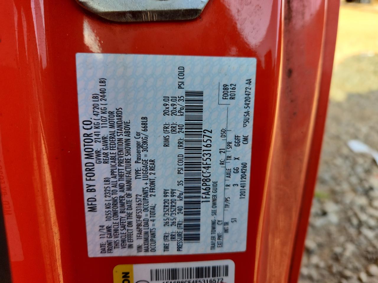 2015 Ford Mustang Gt VIN: 1FA6P8CF4F5316572 Lot: 81869025